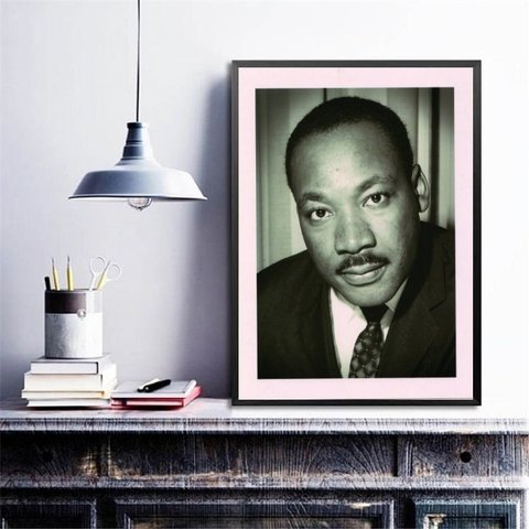 Quadro Martin Luther King- Fotografia 24x18cm:madeira Branca