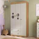 Ver imagem 1 de Guarda-roupa Infantil 92cm com Vidro 3 Portas e 2 Gavetas Sonho Multimóveis Mp4472 Madeirado/off
