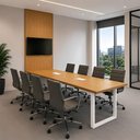 Ver imagem 1 de Mesa Reunião Industrial 250cm 100% MDF com 2 Caixas de Tomadas e Painel TV F5 Office Cor:Freijó