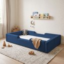 Ver imagem 2 de Cama em Suede Solteiro Infantil com Estilo Montessoriano e Espuma D28 - Azul