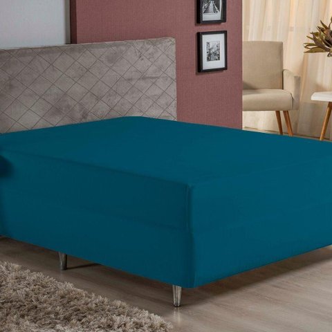 Lençol com Elástico King Nobre 1 Peça Luva de Box 55cm de Altura Malha 100% Algodão - Petróleo