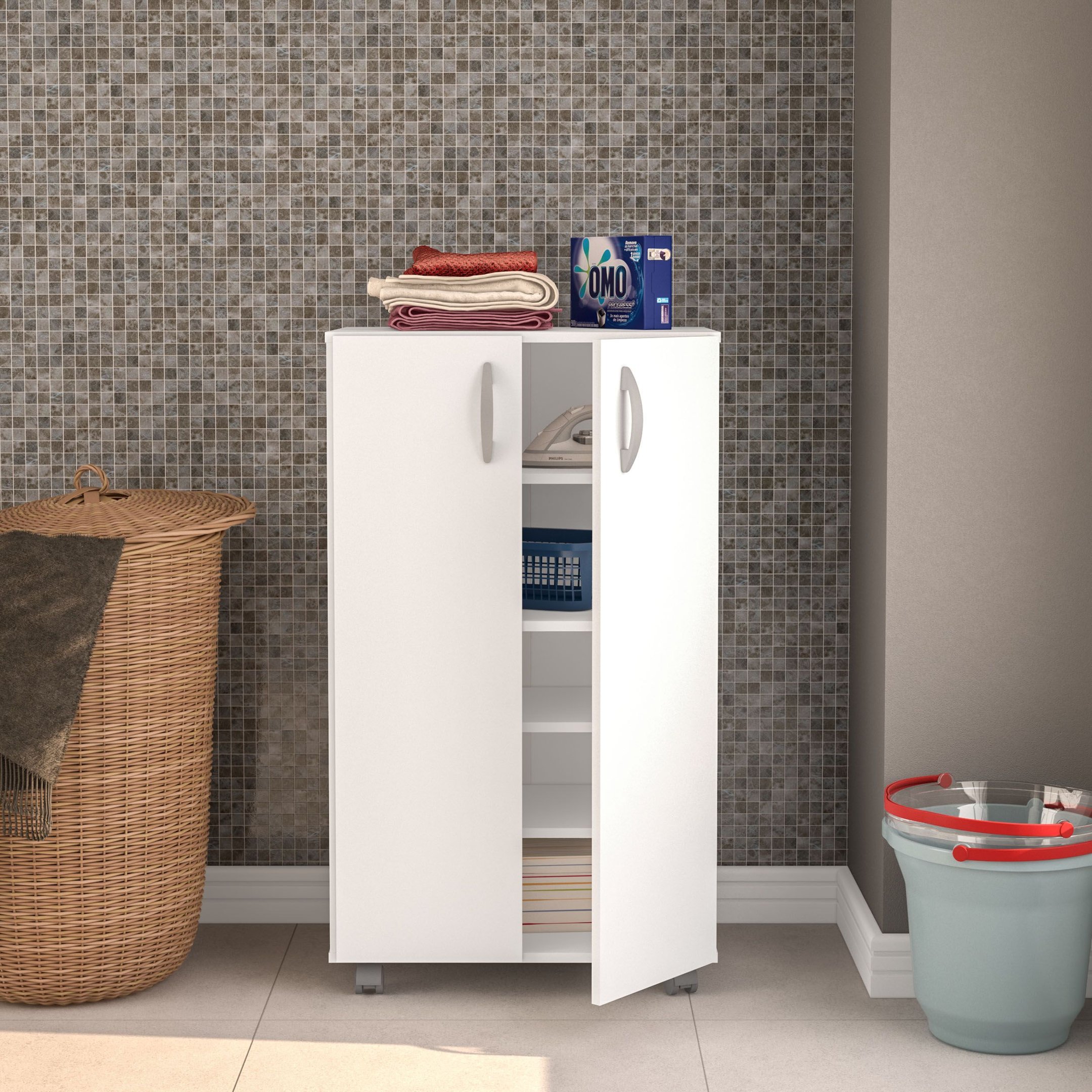 Armário Multiuso 2 Portas 4 Prateleiras Limeira Branco