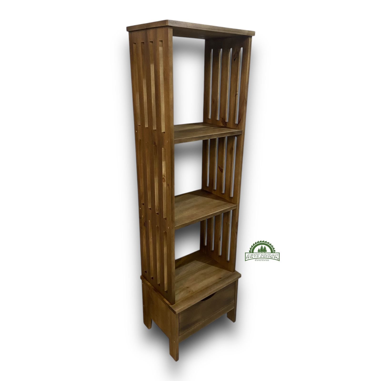 Estante Multiuso Livreiro 100% Madeira com Gaveta Castanho Prateleira Organizador Arte Design Wood - 5