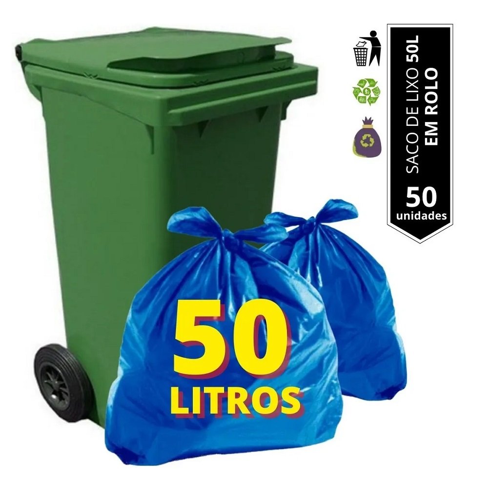 Sacos p/ Lixo 50 Unidades Rolo Plástico Lixeira Azul Grande 50L Capacidade Descartável Reforçado - 4
