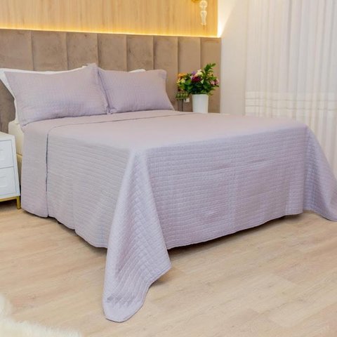 Kit Colcha Casal Liso Bouti Cobre Leito 3 Peças Cor:Cinza