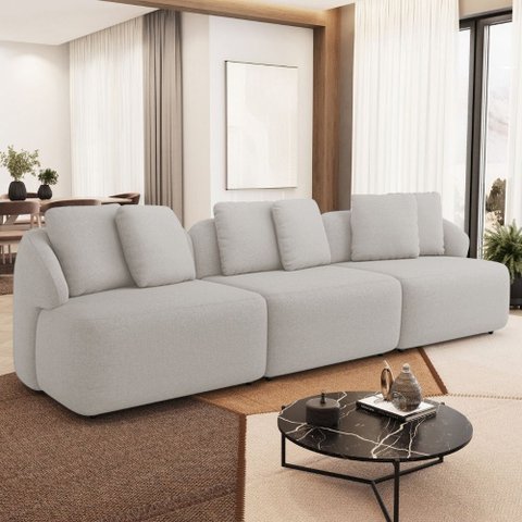 Sofá 4 Lugares para Sala de Estar Living 288cm Arlo F04 Linho Cru Tc-14031 - Lyam Decor