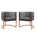 Ver imagem 1 de Kit 2 Poltrona Reforçadas Decorativa Sala de Estar Carla Base Ferro Bronze Suede Cor Cinza