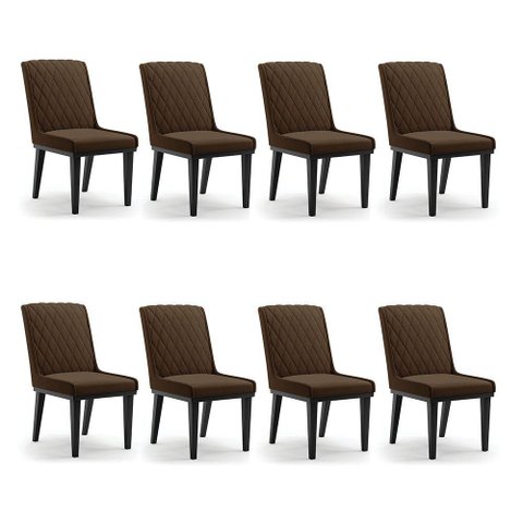 Cadeira Sala de Jantar Base Madeira Preto Kit 8 Sofia Suede Marrom D03 - D'Rossi