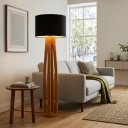 Ver imagem 4 de Luminária de Chão Piso Madeira Maciça Cúpula de Tecido Harmonia para Sala e Quarto:Preto