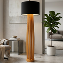 Ver imagem 1 de Luminária de Chão Piso Madeira Maciça Cúpula de Tecido Harmonia para Sala e Quarto:Preto