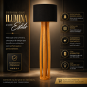 Ver imagem 2 de Luminária de Chão Piso Madeira Maciça Cúpula de Tecido Harmonia para Sala e Quarto:Preto