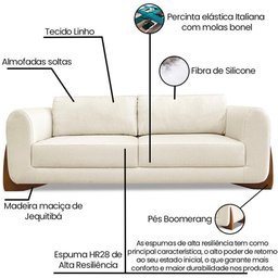 Sofa Jolie 2 Lugares 180cm Pes Boomerang Linho 212 Natural Ezz Natural - 7