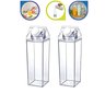 Kit 2 Garrafas em Acrílico Transparente 1l Cada Multiuso sem Bpa Tipo Caixa Leite Suco Agua C/ Tampa - 1