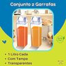 Kit 2 Garrafas em Acrílico Transparente 1l Cada Multiuso sem Bpa Tipo Caixa Leite Suco Agua C/ Tampa - 2