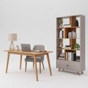 Ver imagem 2 de Conjunto Home Office 2 Peças Escrivaninha MDF Pés em Madeira Maciça 80cm e Estante Marrom