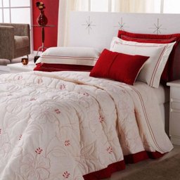 Colcha / Cobre Leito Cama Queen 150 Fios em Palha com Vermelho com 05 Peças - Cobre Leito Belle - 15