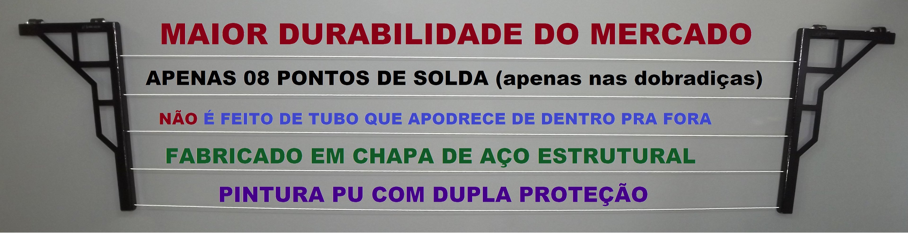 Varal Roupas Parede ou Muro Articulado 5 Cordas Quadrado. O Mais Forte e Bonito do Mercado. ALL STYL - 3