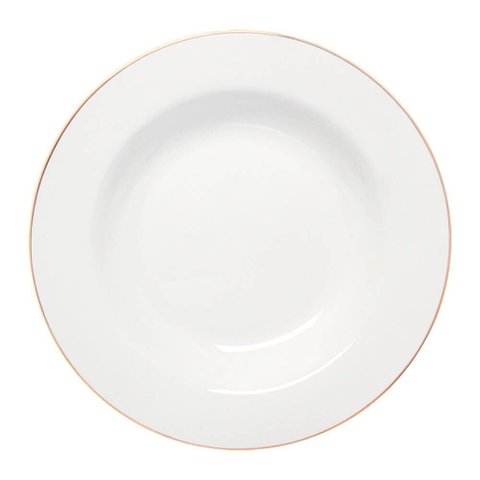 Prato Fundo de Porcelana Branco Fio de Ouro Royal 22cm - Hauskraft