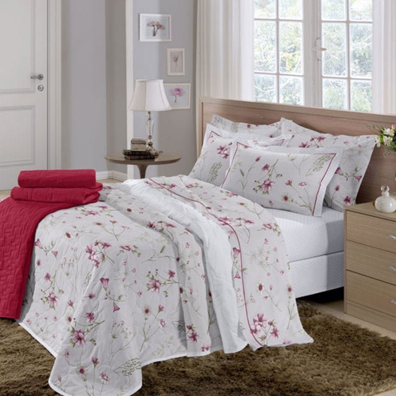 Jogo de Cama Buettner Solteiro com Elástico Percal 200 Fios Loren Rosa ...