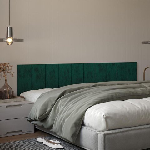 Kit 10 Placas Cabeceira Modular Estofada Autocolante King - Verde