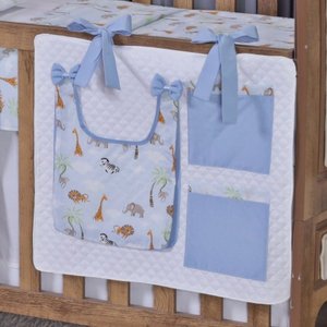 Porta Treco e Fralda Organizador Quarto de Bebê Menino Menina 1 Peça com Laço:safari Azul Claro