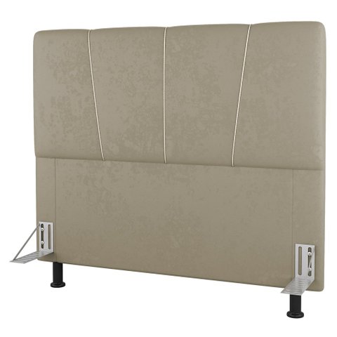 Cabeceira Cama Box Casal King Size Amber 195cm Estofada Linho Bege - Desk Design