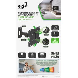 Suporte Articulado para Tv, Elg, Full20, para Tvs de 15" a 58", Inclinação, Ajuste de Nível, Preto - 6