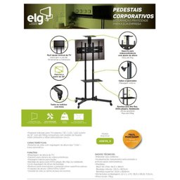 Pedestal de Chão C/Sup para Vídeo Conferência, Prateleira, Rodízios - TVs de 32 a 65" - Preto - A06 - 4
