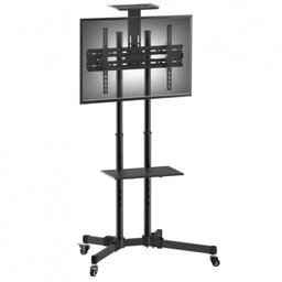 Pedestal de Chão C/Sup para Vídeo Conferência, Prateleira, Rodízios - TVs de 32 a 65" - Preto - A06 - 1