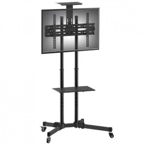 Pedestal de Chão C/Sup para Vídeo Conferência, Prateleira, Rodízios - TVs de 32 a 65" - Preto - A06