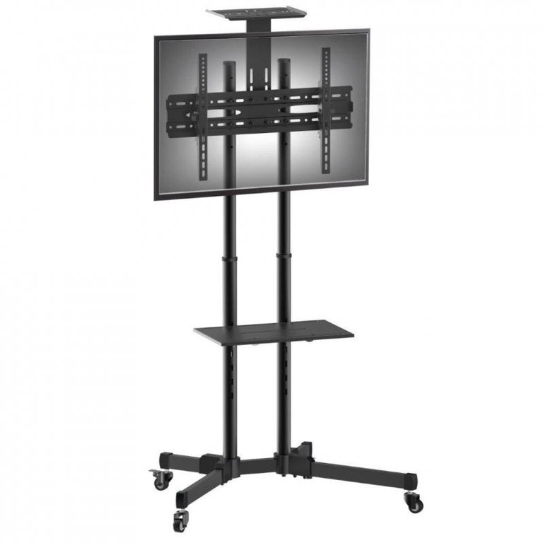 Pedestal de Chão C/Sup para Vídeo Conferência, Prateleira, Rodízios - TVs de 32 a 65" - Preto - A06
