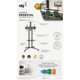 Suporte Pedestal Móvel para Tv, Elg, A06v6_s, Tvs 32" a 75", Altura Ajustável, Inclinação, com Rodas - 3