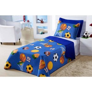 Colcha Infantil Futebol Para Cama De Solteiro Azul 2 Peças