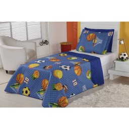 Colcha Infantil Futebol Para Cama De Solteiro Azul 2 Peças - 2