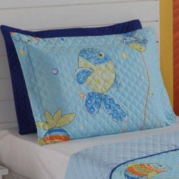 Cobre Leito Solteiro Oceano Dupla Face Estampado 02 Peças - Azul - 9