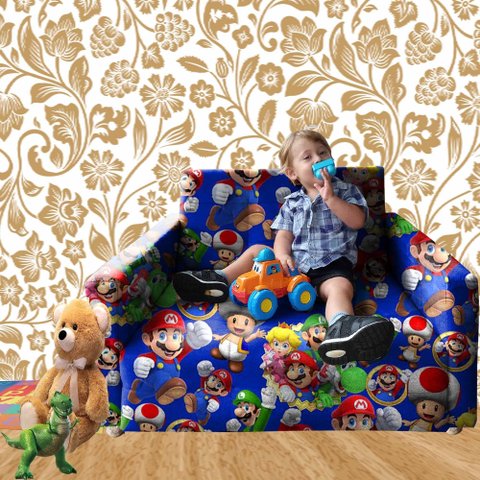 Poltrona Sofa Dois Lugares Infantil Dino Reforçada Quarto Sala Mario Azul
