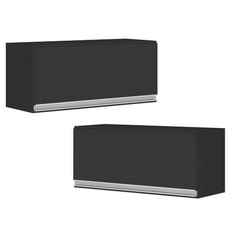 Kit 02 Armários Aéreo Multiuso 60cm Basculante Preto Fosco