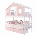 Ver imagem 2 de Beliche Infantil Casinha Dos Sonhos com Varanda 02 Gavetas Rosa Madeira Maciça Rosa/ Branco