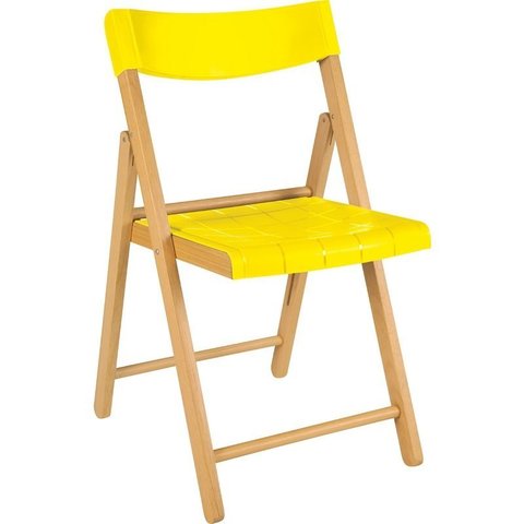 Cadeira Potenza de Madeira Tauarí Envernizada e Plástico Amarelo Dobráveis Fold - Tramontina
