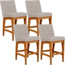 Ver imagem 1 de Kit 04 Banquetas Baixa Para Cozinha Bancada Bar Sala Jantar Fixa Mila L02 Linho Bege - Lyam Decor