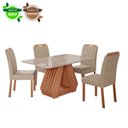 Ver imagem 2 de Conjunto de Mesa de Jantar Tampo de Vidro Off White Agata e 4 Cadeiras Paola Madeira Linho Bege e Ci