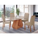 Ver imagem 1 de Conjunto de Mesa de Jantar Tampo de Vidro Off White Agata e 4 Cadeiras Paola Madeira Linho Bege e Ci