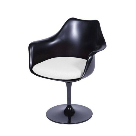 Cadeira com Braço Or Desig Saarinen Preta com Almofada Branca