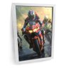 Quadro Pintura Moto Gp Corrida Moldura Branca e Vidro - 1