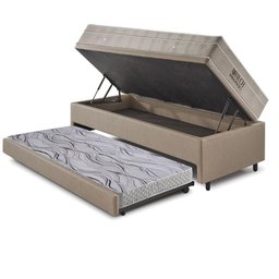 Bicama Box Baú 88x188 Courino Linho Bege com Colchão Airtech Ortobom - 4