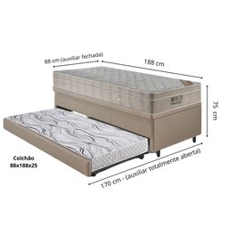 Bicama Box Baú 88x188 Courino Linho Bege com Colchão Airtech Ortobom - 2