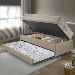 Bicama Box Baú 88x188 Courino Linho Bege com Colchão Airtech Ortobom - 3