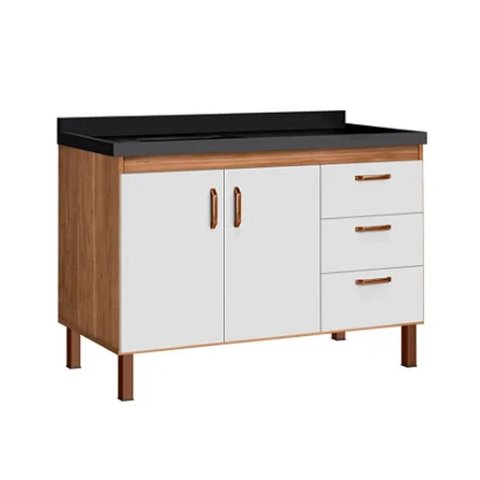 Gabinete de Cozinha 144cm com 2 Portas e 3 Gavetas Balcão:Avelato/Branco