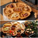 Ver imagem 4 de PETISQUEIRA REDONDA BAMBU BANDEJA PRATO ECOLOGICO 7 DIVISORIAS APERITIVOS AMENDOIM CAVIDADES 29CM