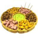 Ver imagem 2 de PETISQUEIRA REDONDA BAMBU BANDEJA PRATO ECOLOGICO 7 DIVISORIAS APERITIVOS AMENDOIM CAVIDADES 29CM